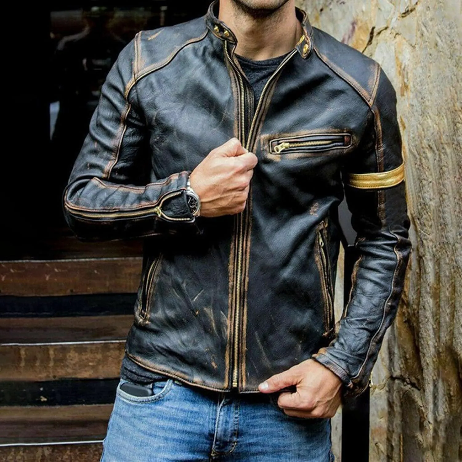 Jackets for Men Stand Leather Collar Cool Long Autumn Men Winter Jacket Vintage Men's Coats Jackets Cosplay Men