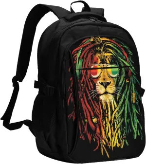 Jamaican Rasta Lion Flag Casual Travel Backpacks Hiking Camping Backpack Large Outdoor Sport Daypack Laptop Rucksack Climbing Working Bags with USB Port