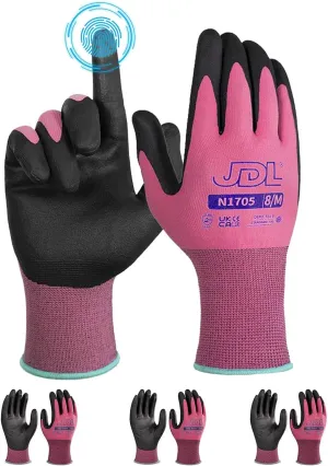 JDL Work Gloves Women men Microfoam Nitrile Coated Gloves 3/6/12/24 Pairs, Seamless Knit Grip Touchscreen Gardening Gloves