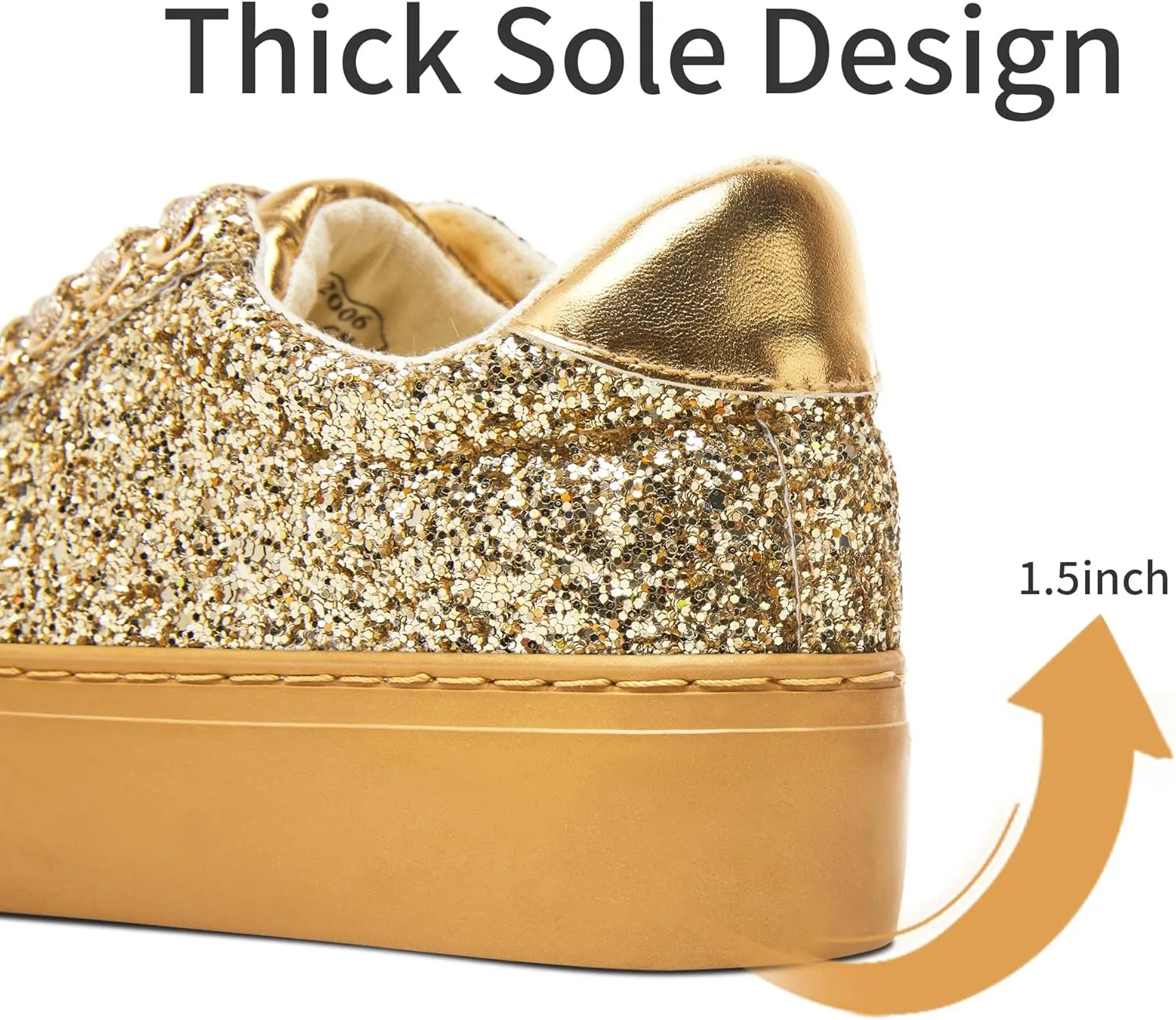 Jeekopeg Glitter Platform Sneakers Women Casual Sequin Sparkly Shoes Bling Thick Sole Walking Shoes Shiny Sequin Wedding Sneakers for Lady