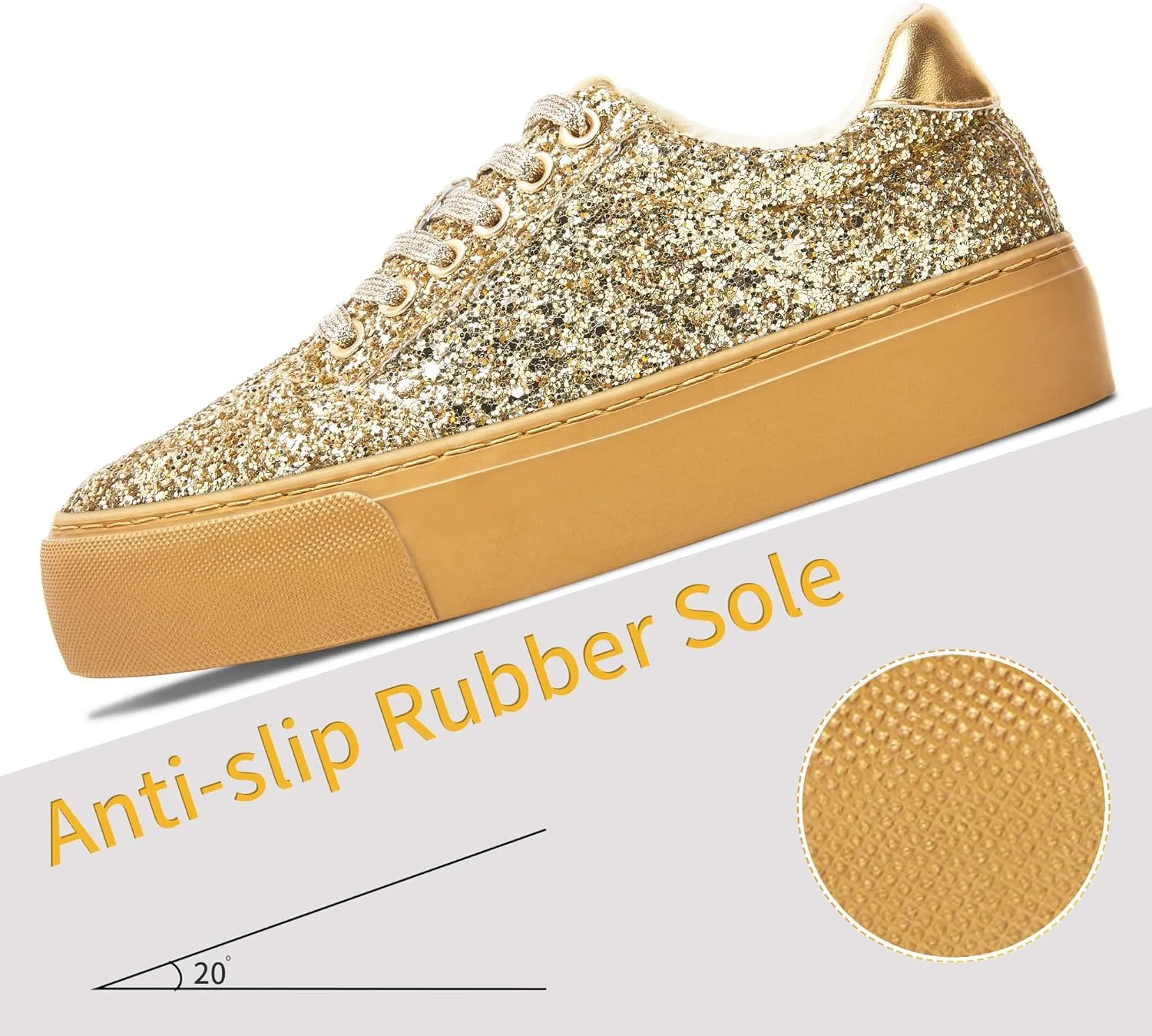 Jeekopeg Glitter Platform Sneakers Women Casual Sequin Sparkly Shoes Bling Thick Sole Walking Shoes Shiny Sequin Wedding Sneakers for Lady