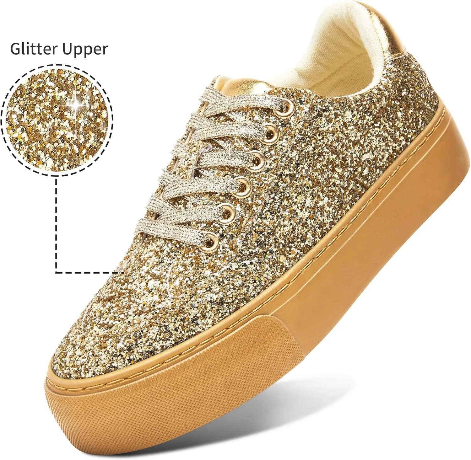 Jeekopeg Glitter Platform Sneakers Women Casual Sequin Sparkly Shoes Bling Thick Sole Walking Shoes Shiny Sequin Wedding Sneakers for Lady