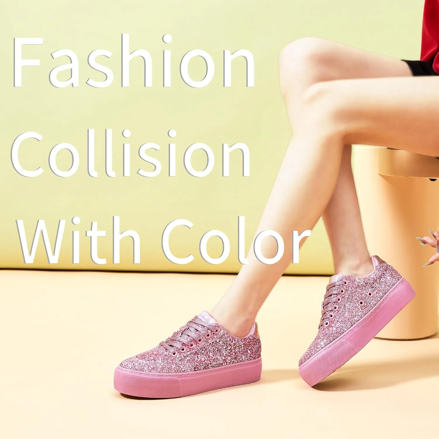 Jeekopeg Glitter Platform Sneakers Women Casual Sequin Sparkly Shoes Bling Thick Sole Walking Shoes Shiny Sequin Wedding Sneakers for Lady