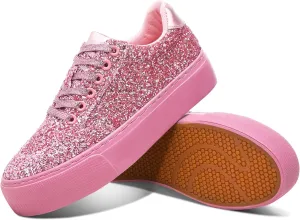 Jeekopeg Glitter Platform Sneakers Women Casual Sequin Sparkly Shoes Bling Thick Sole Walking Shoes Shiny Sequin Wedding Sneakers for Lady