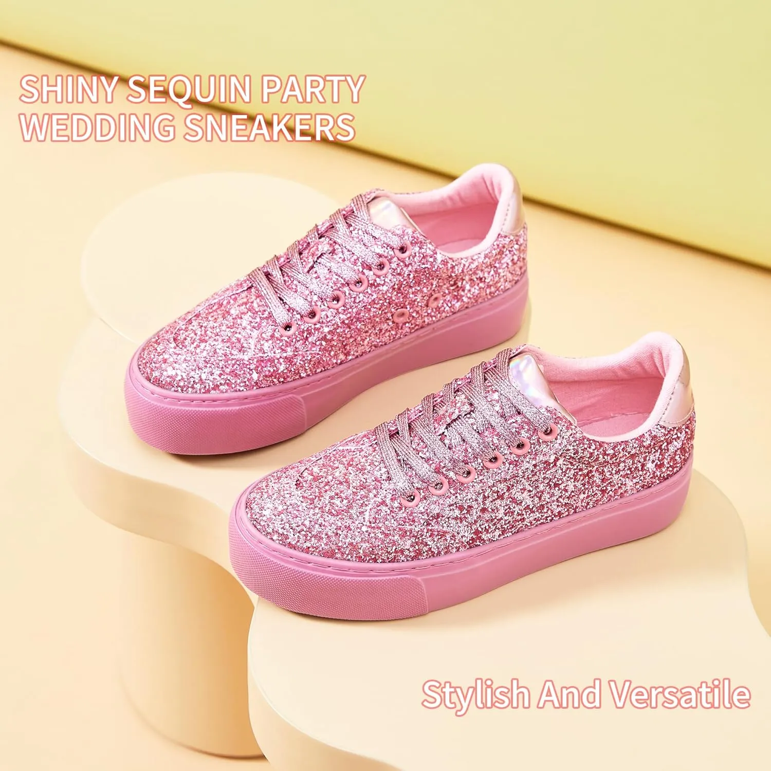 Jeekopeg Glitter Platform Sneakers Women Casual Sequin Sparkly Shoes Bling Thick Sole Walking Shoes Shiny Sequin Wedding Sneakers for Lady