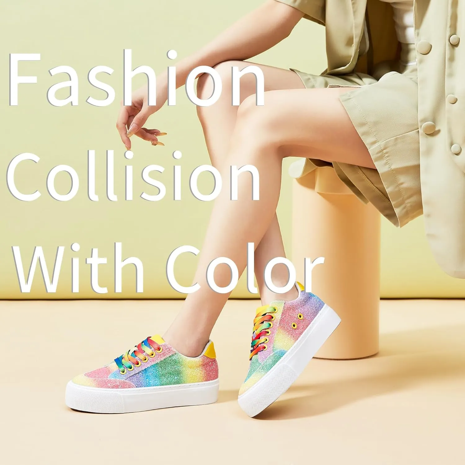 Jeekopeg Glitter Platform Sneakers Women Casual Sequin Sparkly Shoes Bling Thick Sole Walking Shoes Shiny Sequin Wedding Sneakers for Lady