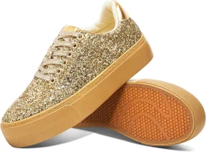 Jeekopeg Glitter Platform Sneakers Women Casual Sequin Sparkly Shoes Bling Thick Sole Walking Shoes Shiny Sequin Wedding Sneakers for Lady