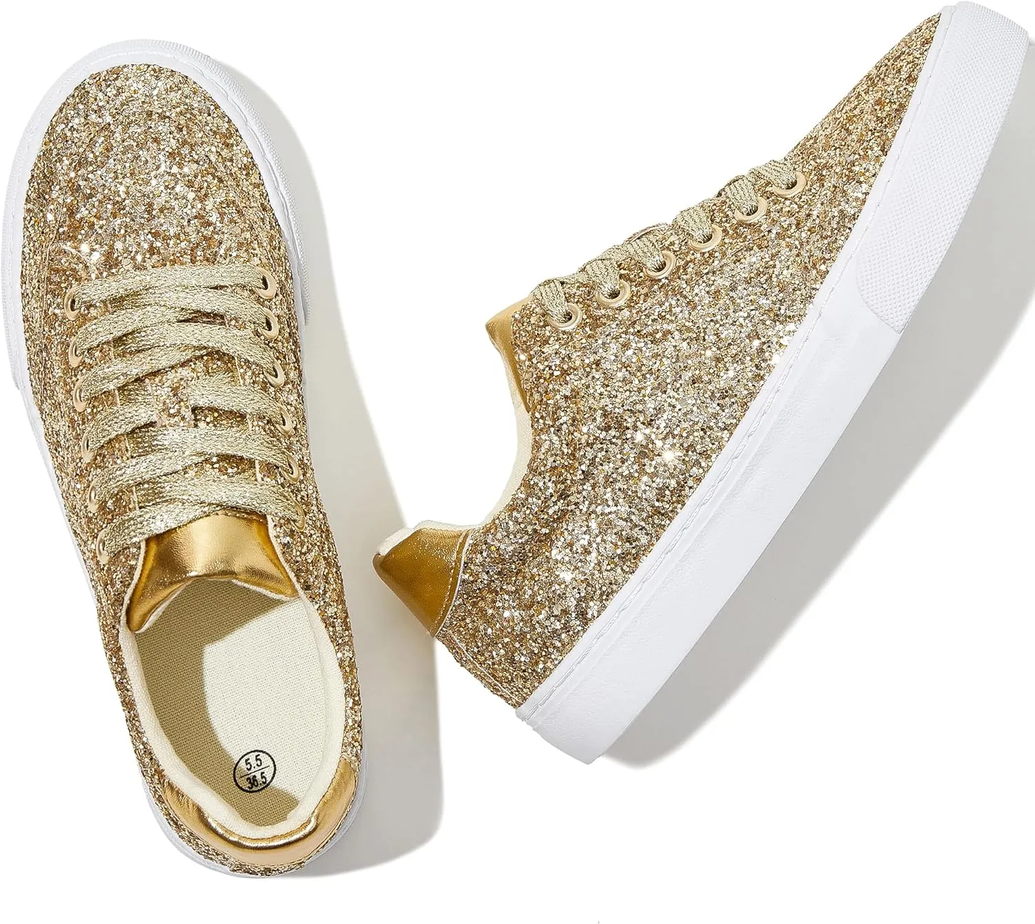 Jeekopeg Glitter Sparkly Fashion Sneakers Shoes Shiny Casual Shoes Bling Sequin Concert Low Cut Lace up Shoes