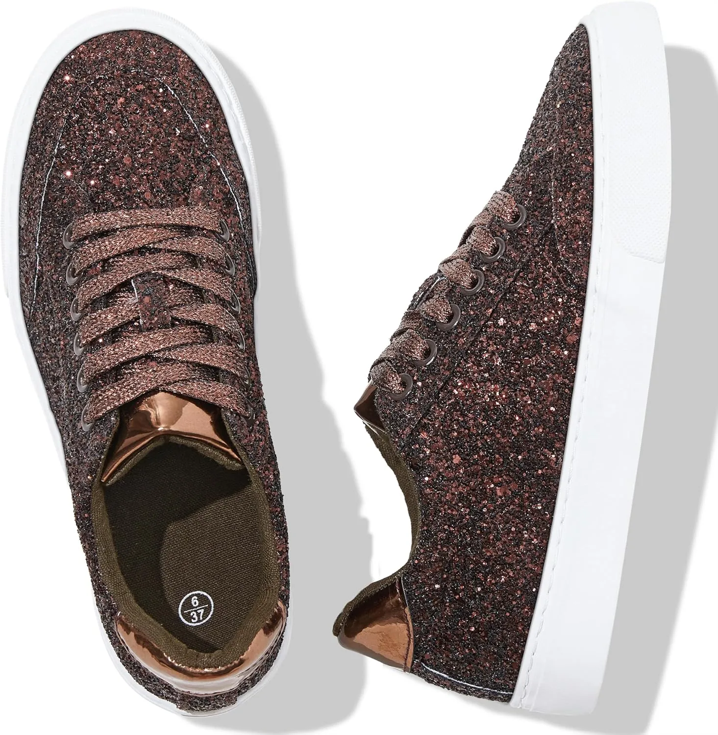 Jeekopeg Glitter Sparkly Fashion Sneakers Shoes Shiny Casual Shoes Bling Sequin Concert Low Cut Lace up Shoes