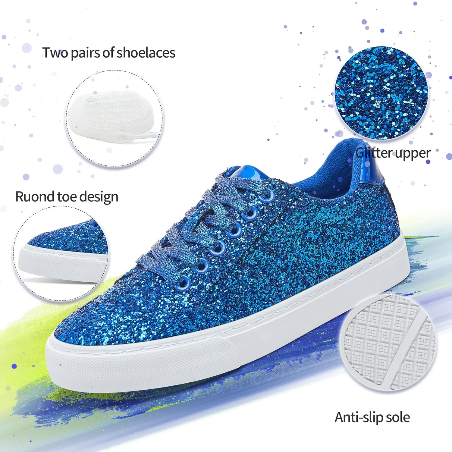 Jeekopeg Glitter Sparkly Fashion Sneakers Shoes Shiny Casual Shoes Bling Sequin Concert Low Cut Lace up Shoes