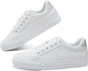 Jeekopeg Glitter Sparkly Fashion Sneakers Shoes Shiny Casual Shoes Bling Sequin Concert Low Cut Lace up Shoes