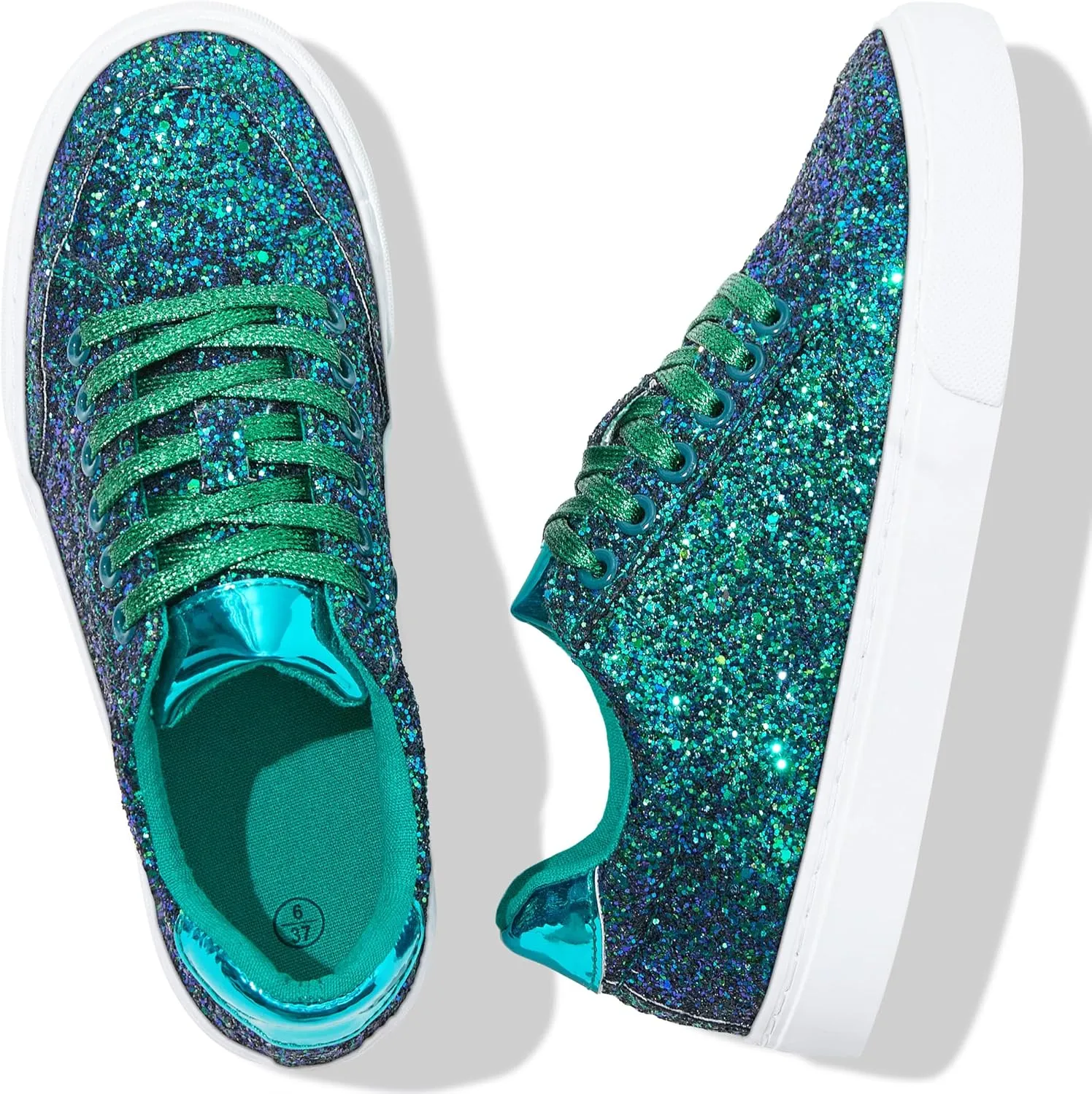 Jeekopeg Glitter Sparkly Fashion Sneakers Shoes Shiny Casual Shoes Bling Sequin Concert Low Cut Lace up Shoes
