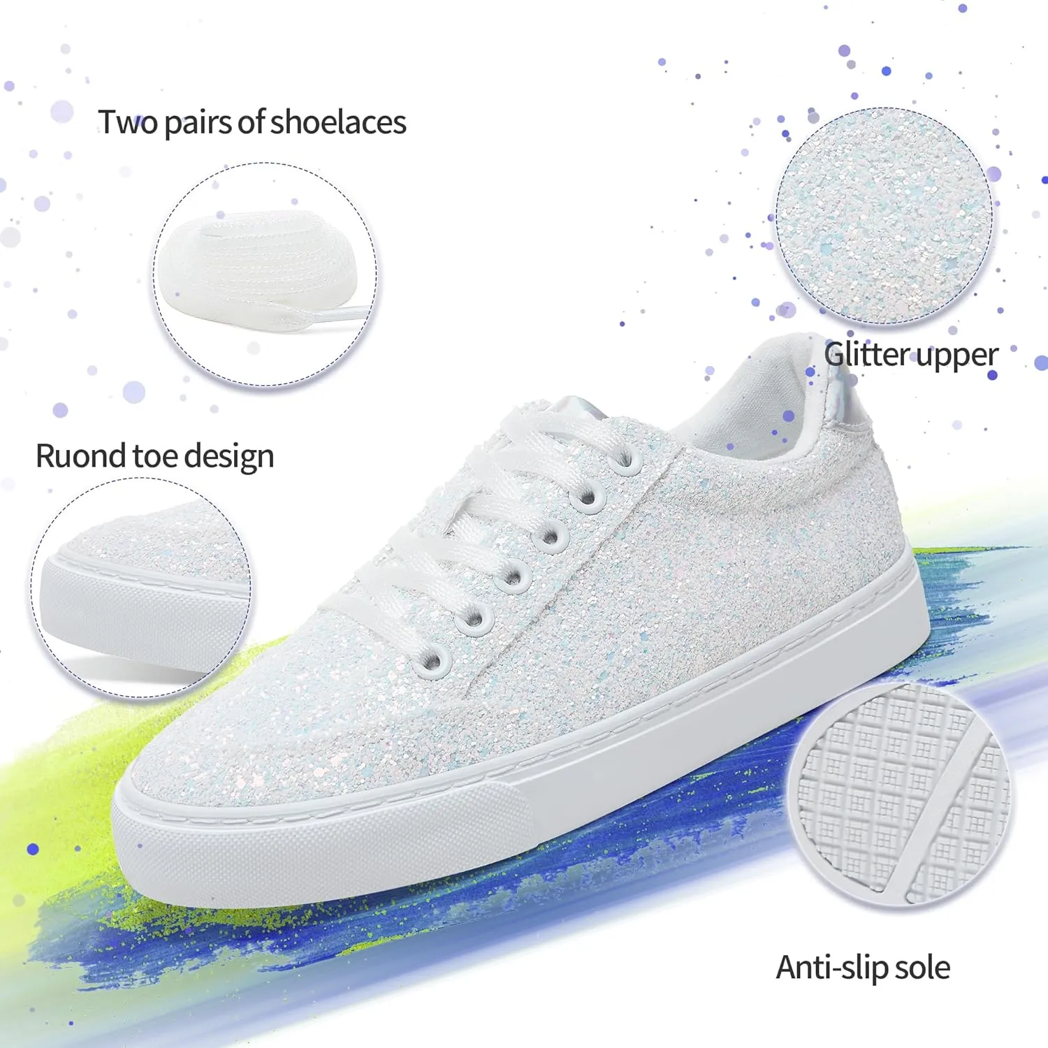 Jeekopeg Glitter Sparkly Fashion Sneakers Shoes Shiny Casual Shoes Bling Sequin Concert Low Cut Lace up Shoes