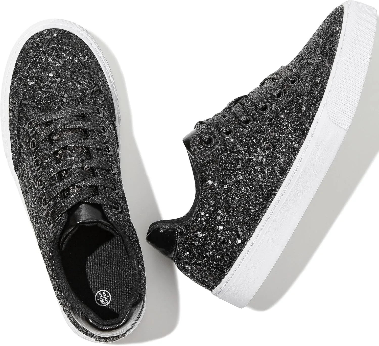 Jeekopeg Glitter Sparkly Fashion Sneakers Shoes Shiny Casual Shoes Bling Sequin Concert Low Cut Lace up Shoes