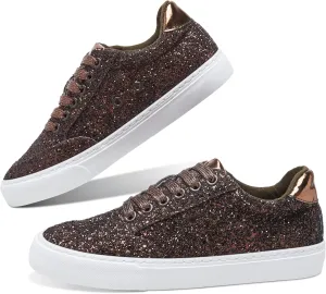 Jeekopeg Glitter Sparkly Fashion Sneakers Shoes Shiny Casual Shoes Bling Sequin Concert Low Cut Lace up Shoes