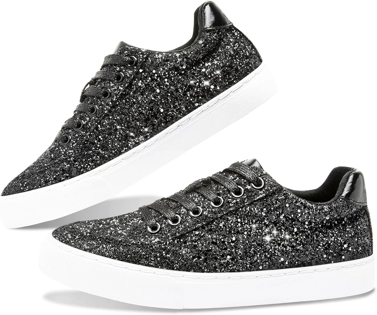 Jeekopeg Glitter Sparkly Fashion Sneakers Shoes Shiny Casual Shoes Bling Sequin Concert Low Cut Lace up Shoes
