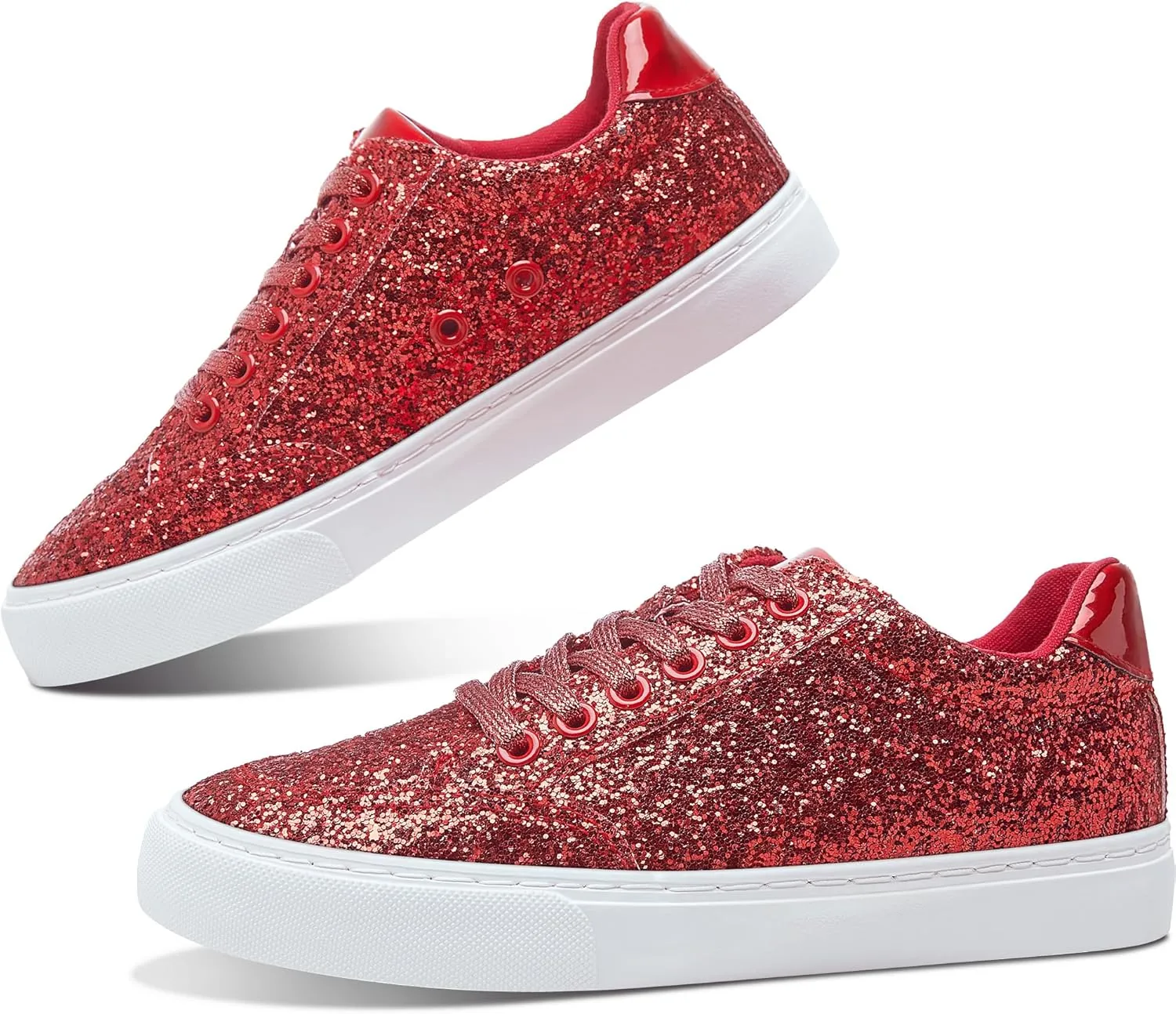 Jeekopeg Glitter Sparkly Fashion Sneakers Shoes Shiny Casual Shoes Bling Sequin Concert Low Cut Lace up Shoes