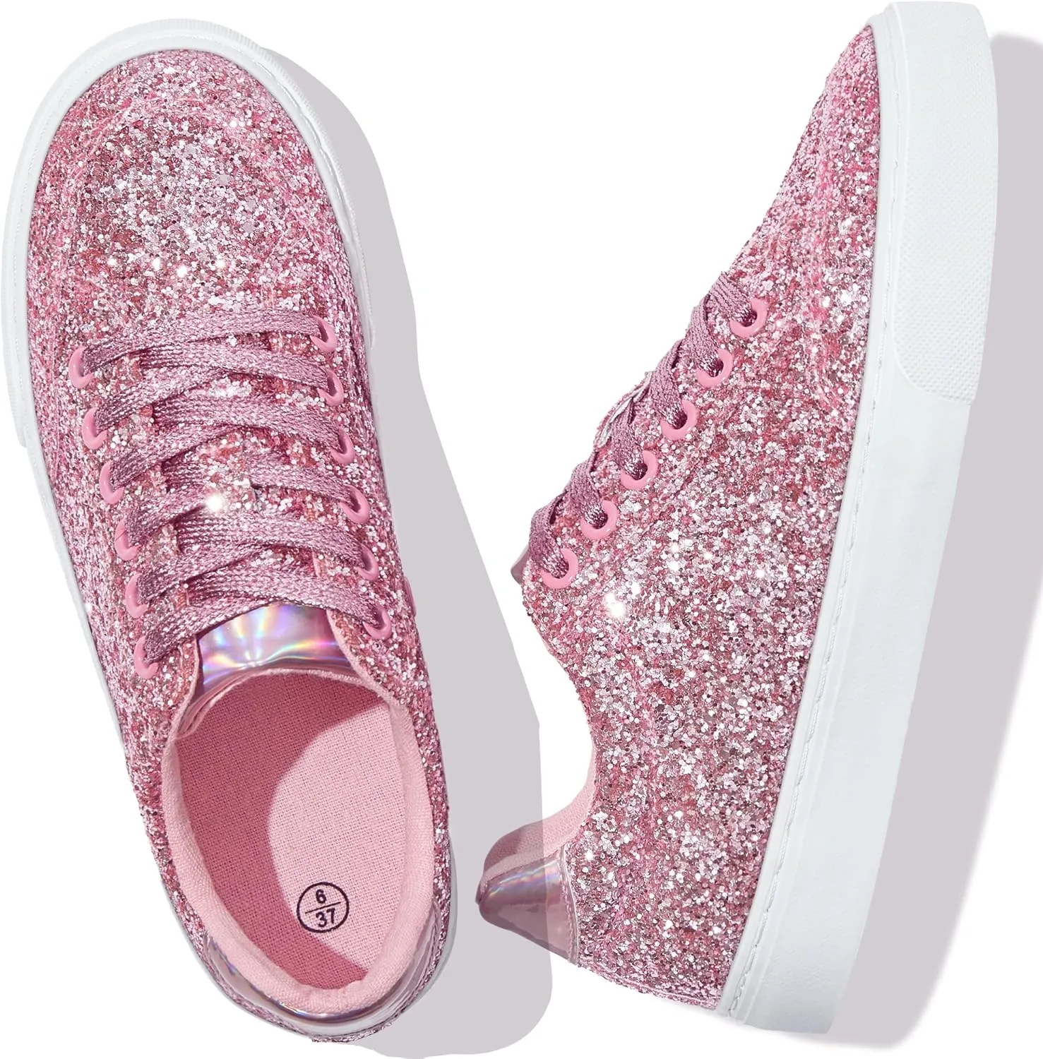 Jeekopeg Glitter Sparkly Fashion Sneakers Shoes Shiny Casual Shoes Bling Sequin Concert Low Cut Lace up Shoes
