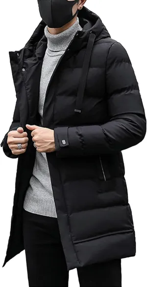 JEShifangjiusu Men'S Winter Warm Down Coats Water-Repellent Windproof Thicken Parkas Long Hooded Padded Puffer Jacket