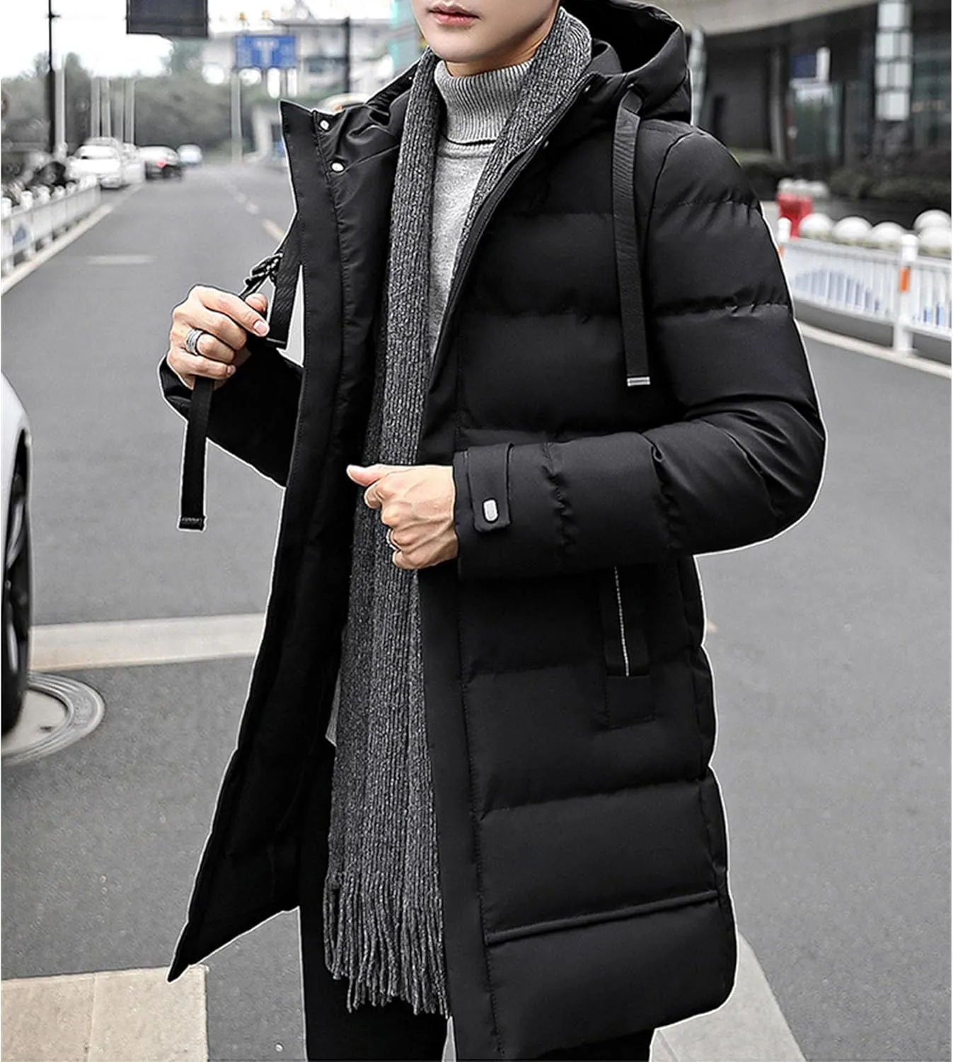 JEShifangjiusu Men'S Winter Warm Down Coats Water-Repellent Windproof Thicken Parkas Long Hooded Padded Puffer Jacket