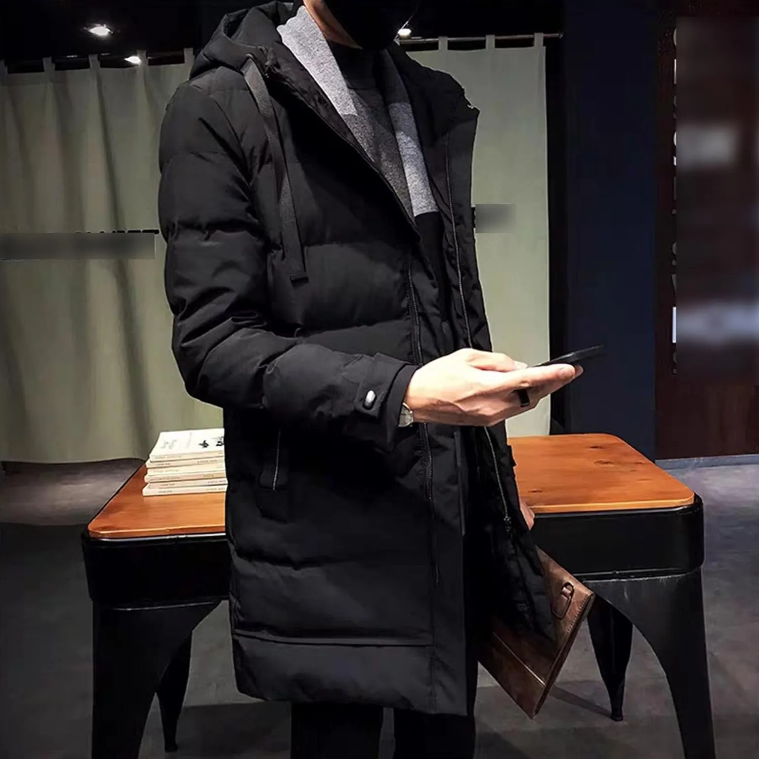JEShifangjiusu Men'S Winter Warm Down Coats Water-Repellent Windproof Thicken Parkas Long Hooded Padded Puffer Jacket