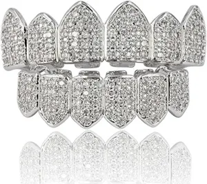JINAO Grillz Diamond Grills for Your Teeth for Men Women 18K Gold Plated Iced Out Macro Pave Cubic Zirconia Mouth Grill with Extra Molding Bars Included