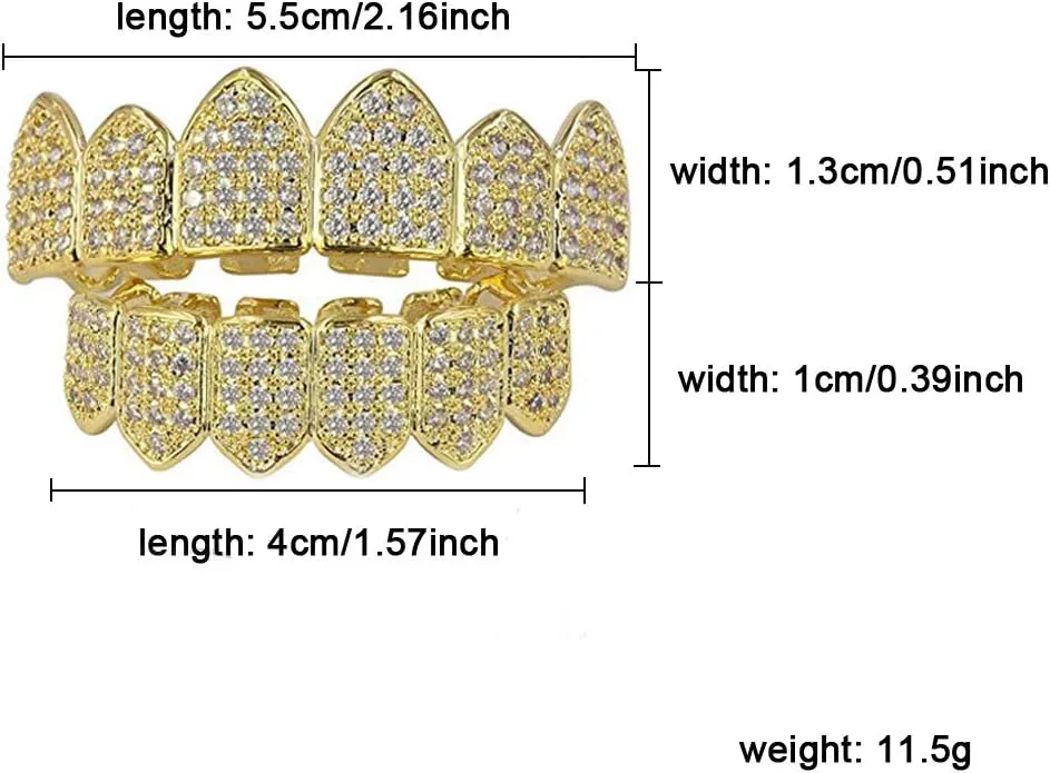 JINAO Grillz Diamond Grills for Your Teeth for Men Women 18K Gold Plated Iced Out Macro Pave Cubic Zirconia Mouth Grill with Extra Molding Bars Included