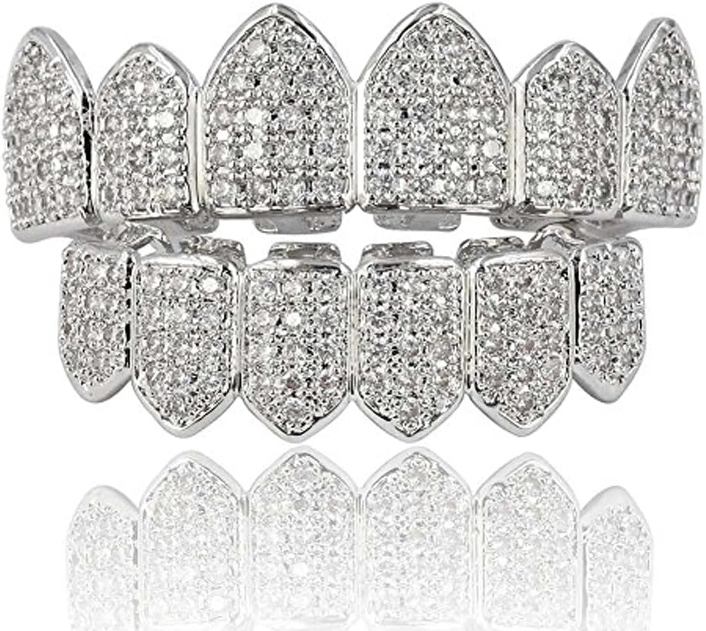 JINAO Grillz Diamond Grills for Your Teeth for Men Women 18K Gold Plated Iced Out Macro Pave Cubic Zirconia Mouth Grill with Extra Molding Bars Included