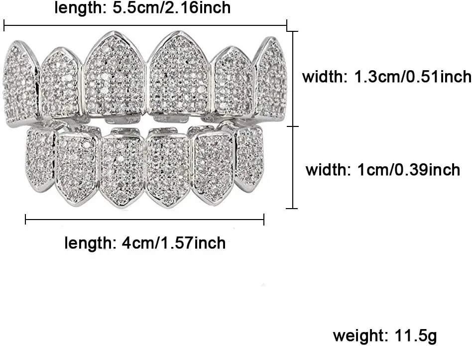JINAO Grillz Diamond Grills for Your Teeth for Men Women 18K Gold Plated Iced Out Macro Pave Cubic Zirconia Mouth Grill with Extra Molding Bars Included
