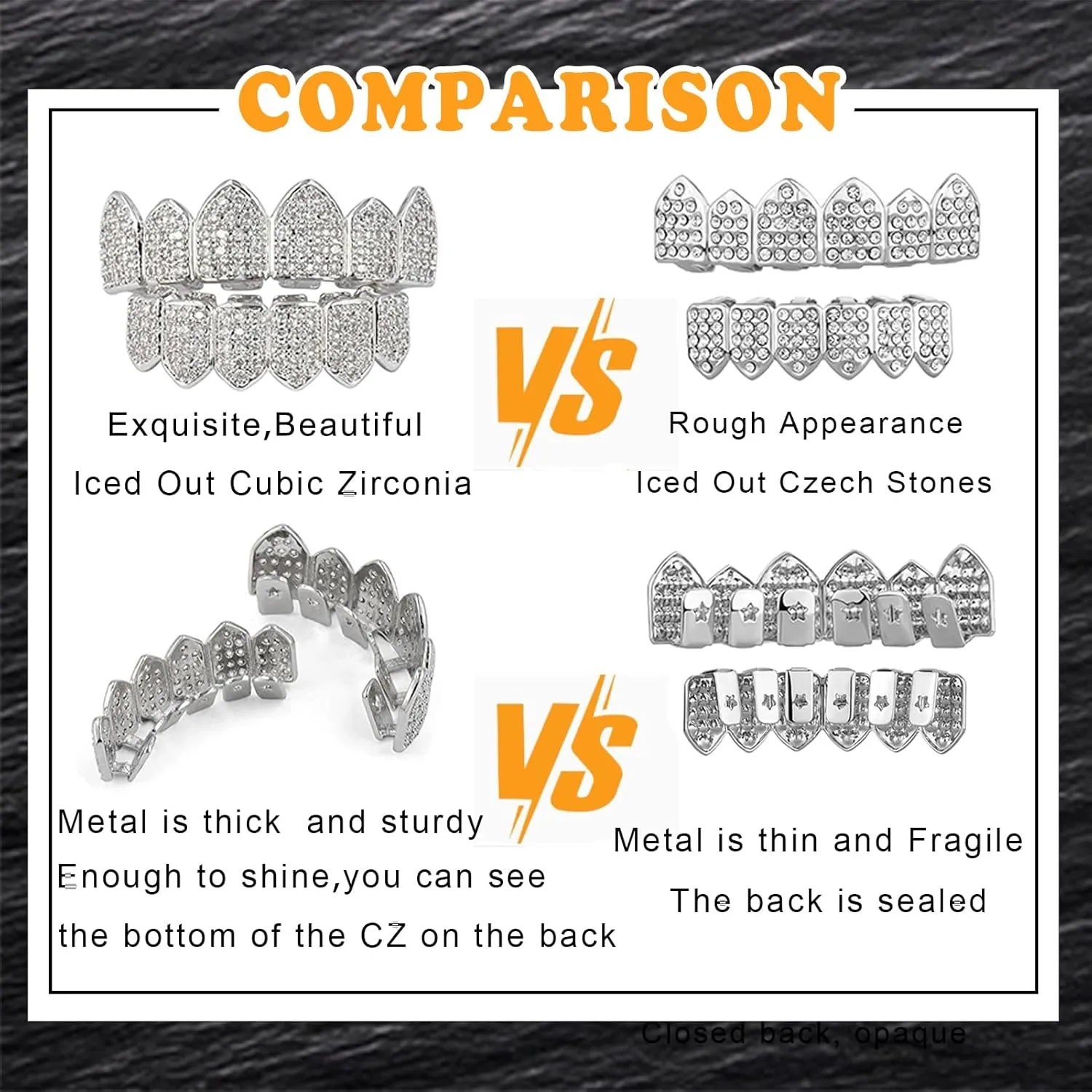 JINAO Grillz Diamond Grills for Your Teeth for Men Women 18K Gold Plated Iced Out Macro Pave Cubic Zirconia Mouth Grill with Extra Molding Bars Included