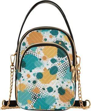 JIPONI Abstract Teal Orange Blots Strokes Texture Quilted Crossbody Bag for Women, Small Cell Phone Bag Shoulder Handbags Purse with Leather Strap