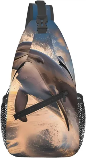 Jumping Dolphin Patterned crossbody chest bag, casual hiking shoulder bag, travel crossbody backpack for men and women