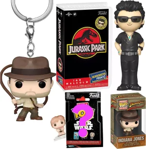 Jungle Adventure Jurassic Park Dinosaur Dr. Ian Malcolm Figure Rewind Mini Bundled with Adventure Indiana Jones Pocket Hanger Pop!   Movie Star Wars Bitty Blind Bag 3 Items