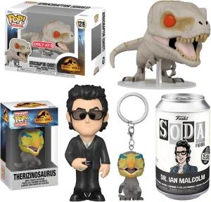 Jungle Team Jurassic Park Dinosaur Dr. Ian Malcolm Figure Soda Can Vinyl Bundled with Adventure Antrociraptor Ghost Pop! Exclusive   Fino Pocket Hanger 3 Items
