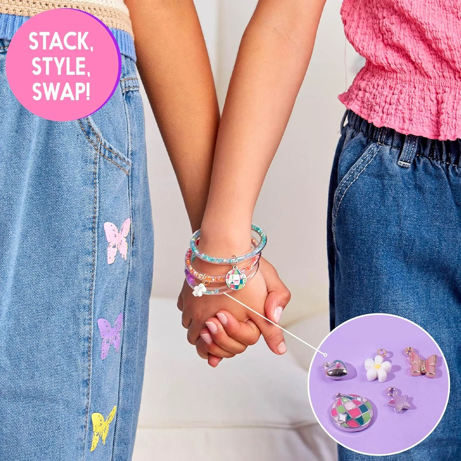 Just My Style Sparkle Pop Bracelet Maker, Make 10 Glitter Jelly Bracelets, Soft Glitter Filled Jelly Bangles, Bracelet Making Kit with Charms, Beads, Rhinestones, 90s Jewelry, Y2K Accessories