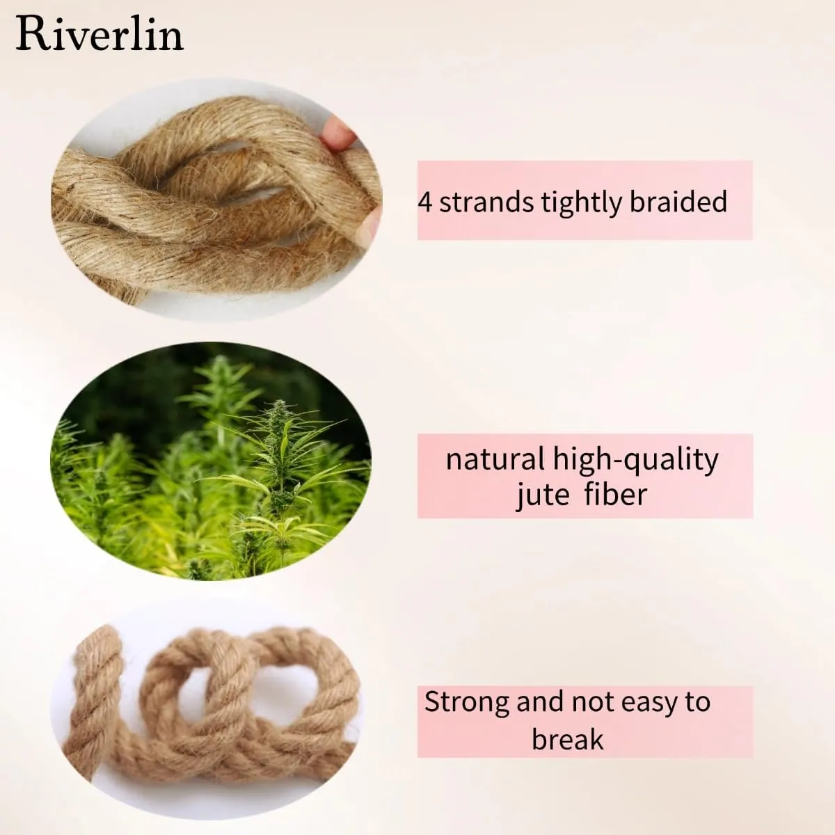 Jute Rope(4/5inchX100ft) Twisted Hemp Rope for Crafts， Landscaping, Home Décor, Tug of War Ropes，Swing，and Gardening, Strong, and Durable