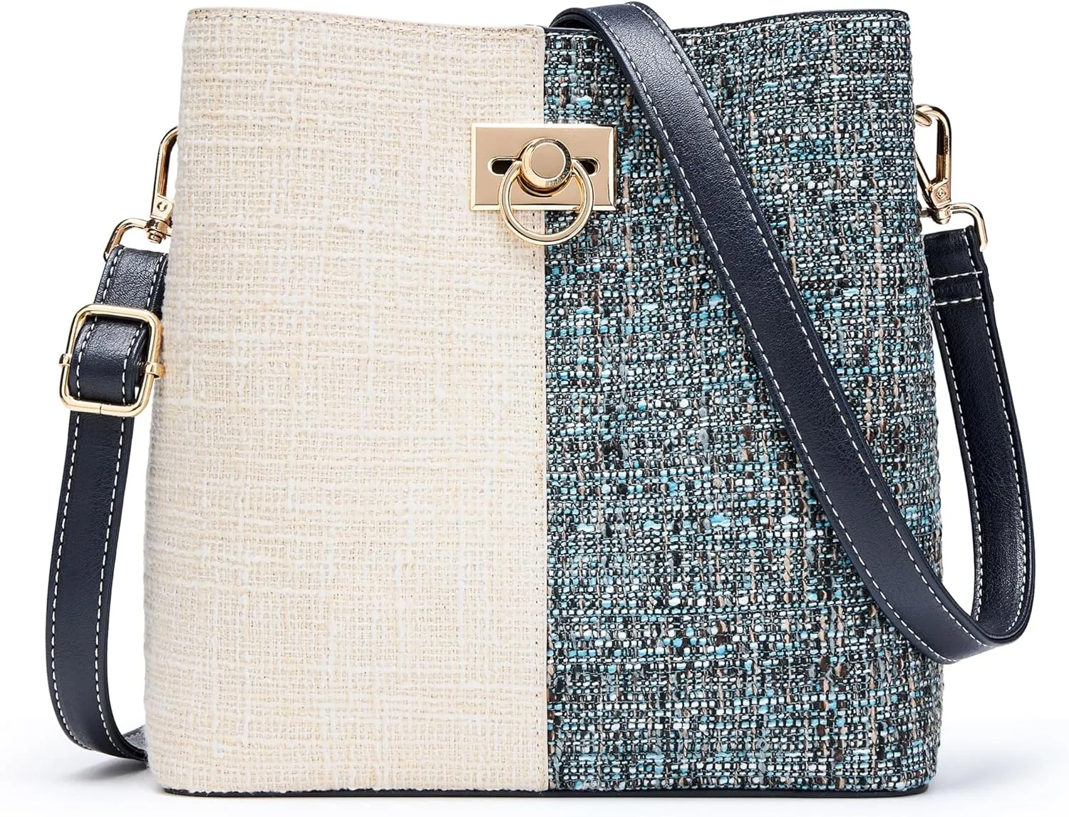 KALIDI Crossbody Purses for Women Vegan Leather Bucket Bag Fashion Ladies Crossbody Handbag Shoulder Purse with Multi Pockets