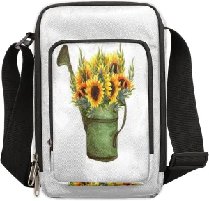 Kettle Sunflower Crossbody Bag Small Sling Bag for Women and Men with Adjustable Shoulder Strap and Zipper Waterproof Fanny Pack for Working Traveling Hiking