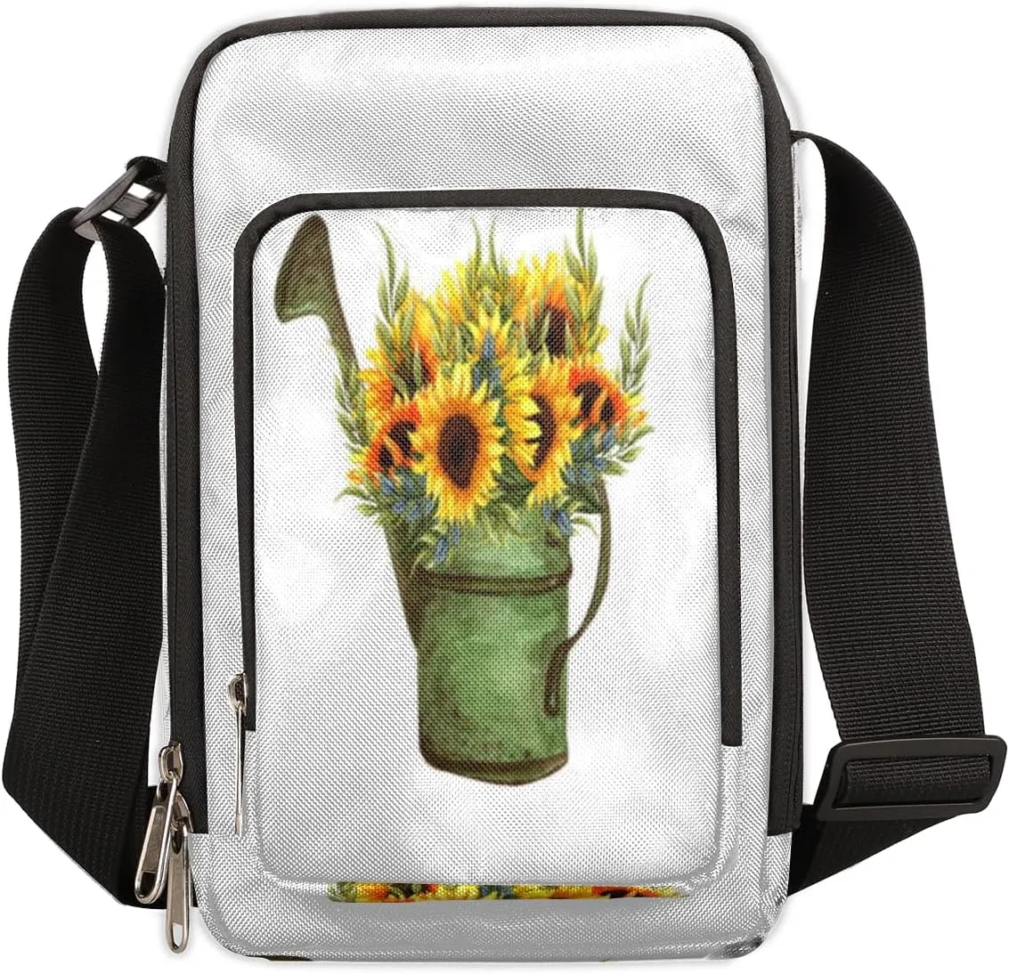Kettle Sunflower Crossbody Bag Small Sling Bag for Women and Men with Adjustable Shoulder Strap and Zipper Waterproof Fanny Pack for Working Traveling Hiking