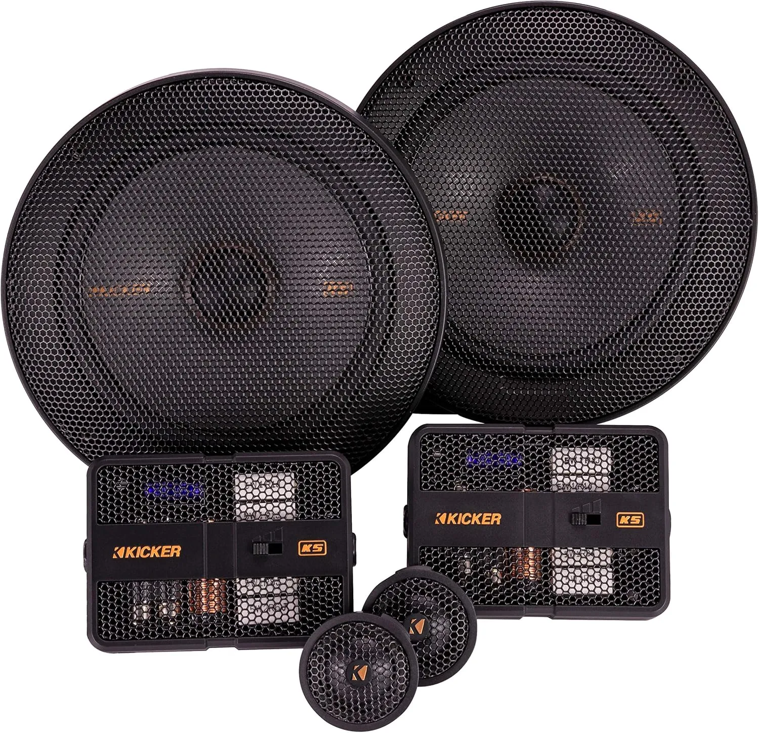 KICKER 51KSS6504 Component Speaker System, 2-Way Design, Two - 6.5" Woofers, Two - 1" Tweeters, Two - External 12dB Crossovers, 125 Watts RMS, 250 Watts Peak
