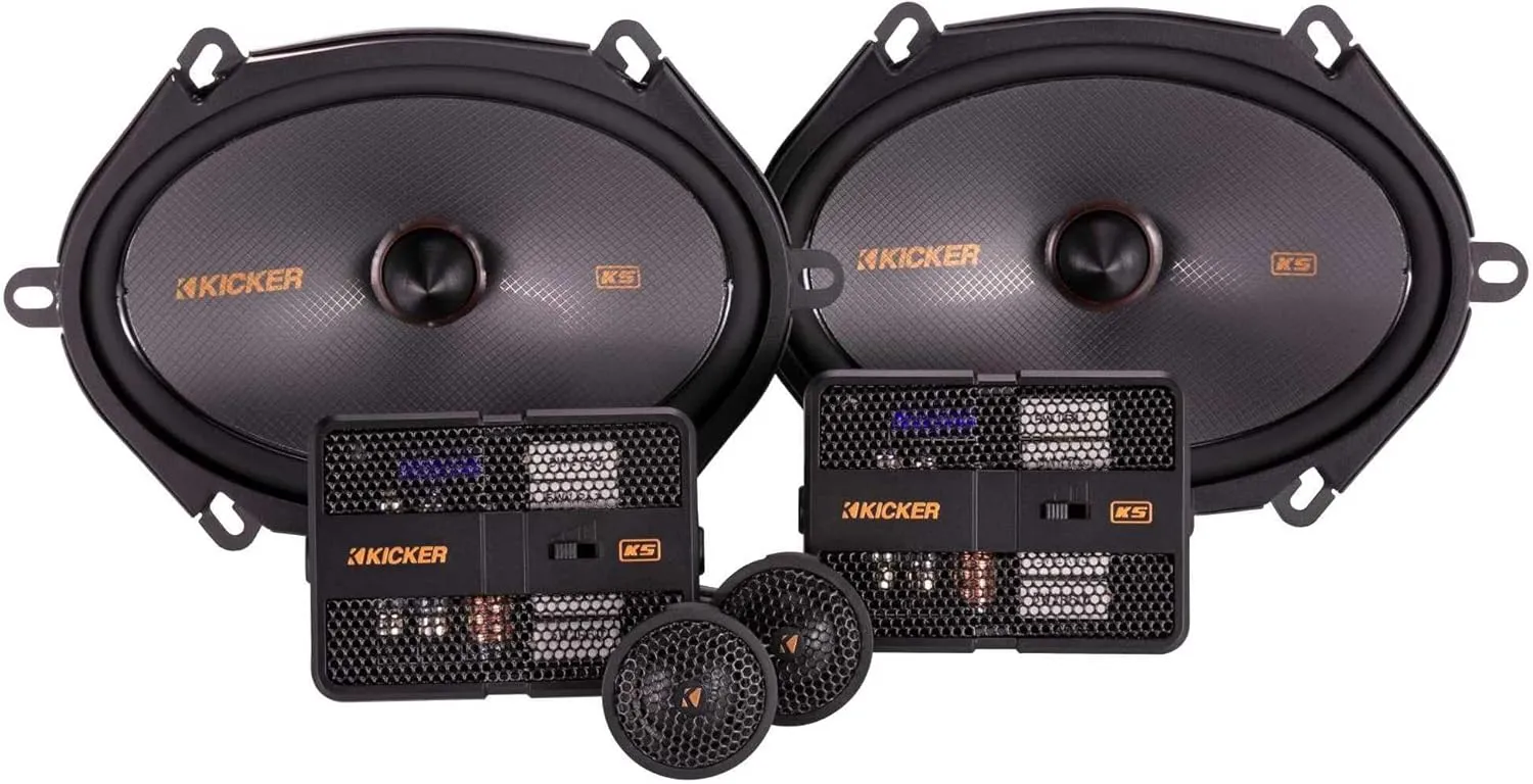 KICKER 51KSS6804 Component Speaker System, 2-Way Design, Two - 6" x 8" Woofers, Two - 1" Tweeters, Two - External 12dB Crossovers, 125 Watts RMS, 250 Watts Peak