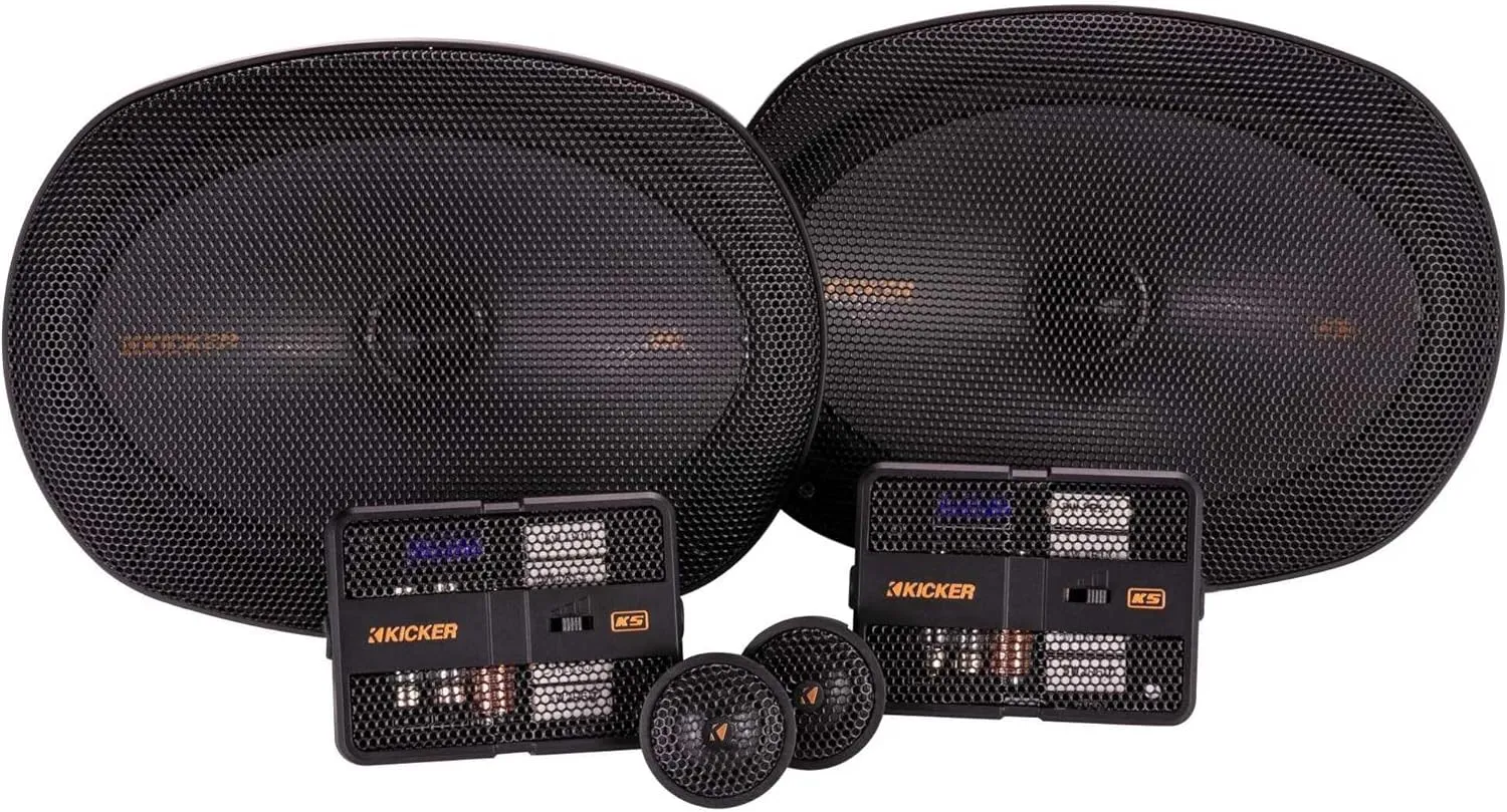 KICKER 51KSS6904 Component Speaker System, 2-Way Design, Two - 6" x 9" Woofers, Two - 1" Tweeters, Two - External 12dB Crossovers, 150 Watts RMS, 300 Watts Peak