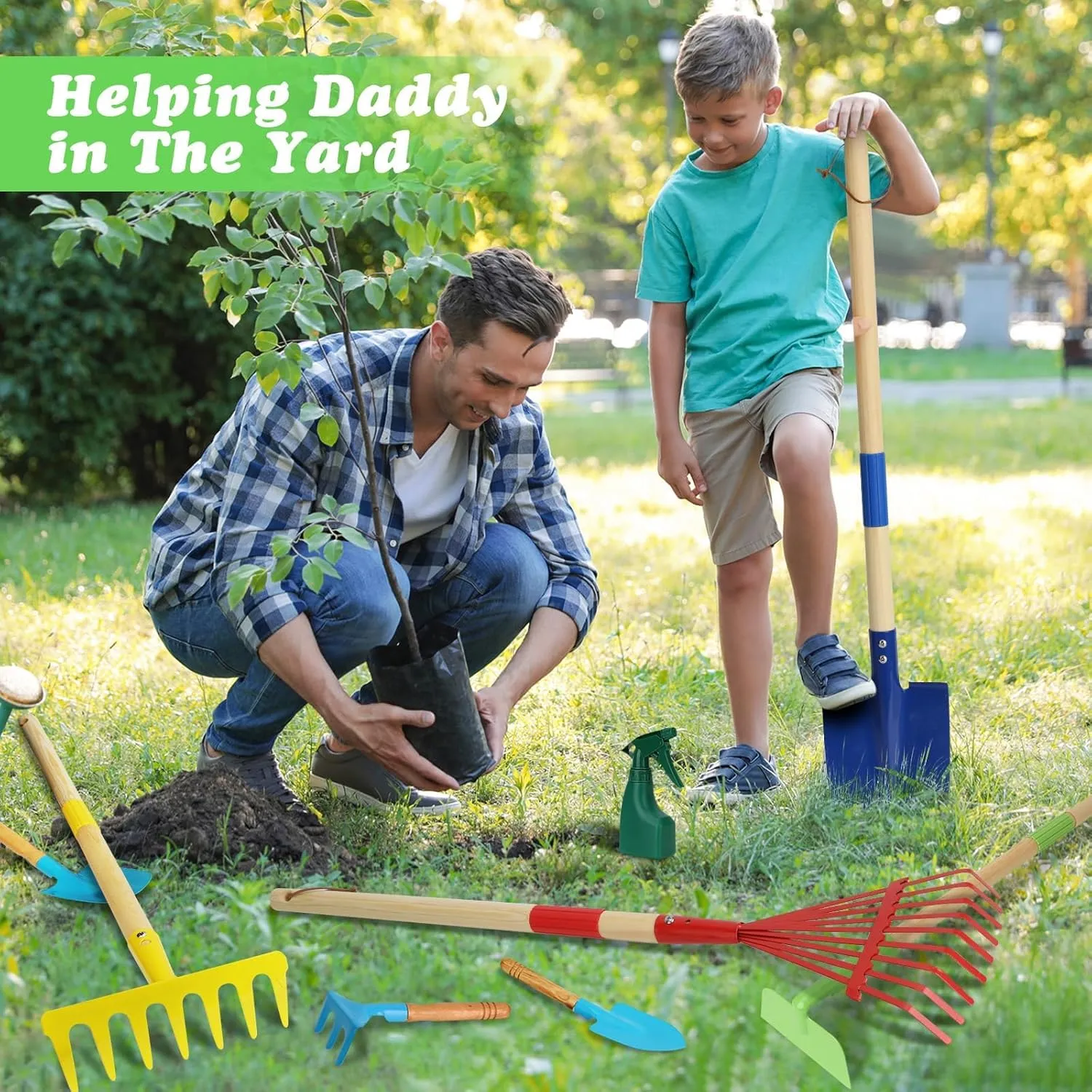 Kids Gardening Tools Set, Gardening Set for Kids, Outdoor Backyard Farm Digging Toys with Wheelbarrow Shovel, Rake, Trowel, Fork, Birthday Gifts for Boys Girls Age 3 