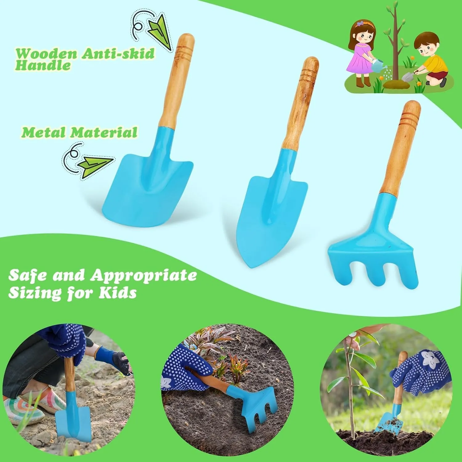 Kids Gardening Tools Set, Gardening Set for Kids, Outdoor Backyard Farm Digging Toys with Wheelbarrow Shovel, Rake, Trowel, Fork, Birthday Gifts for Boys Girls Age 3 