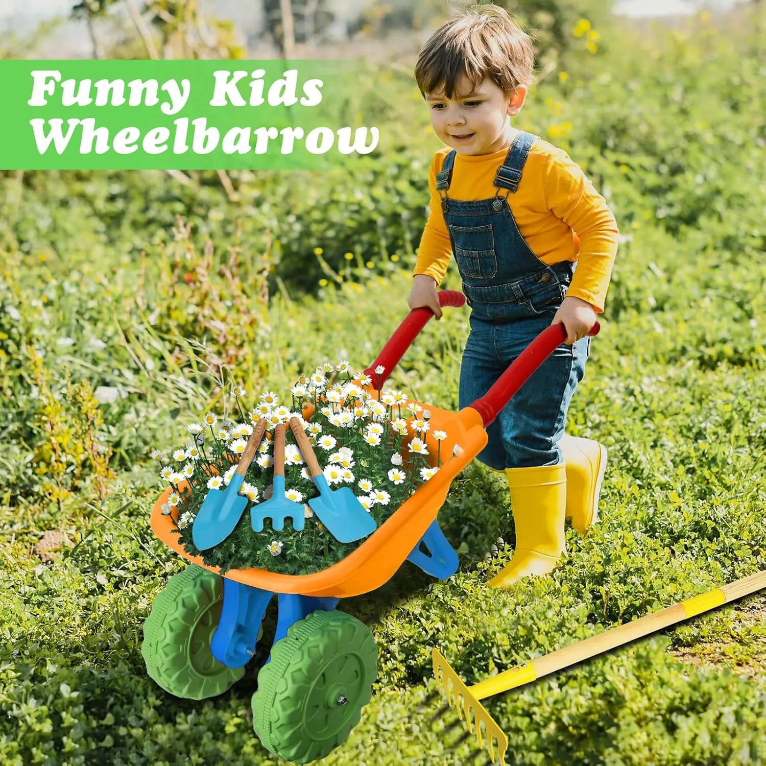 Kids Gardening Tools Set, Gardening Set for Kids, Outdoor Backyard Farm Digging Toys with Wheelbarrow Shovel, Rake, Trowel, Fork, Birthday Gifts for Boys Girls Age 3 