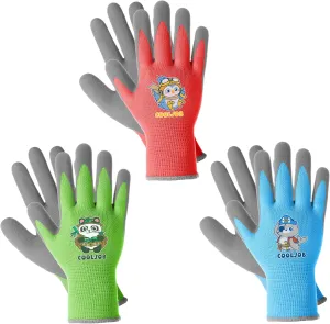 Kids Grippy Gardening Gloves Set, Ages 3-5 | Red/Green/Blue Explorer | Small