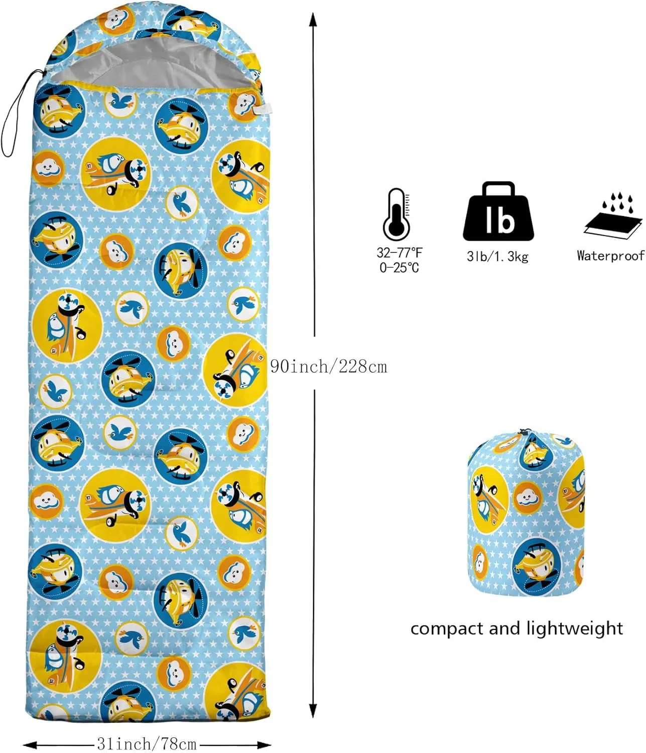 Kids Sleeping Bag for Boys and Girls,Monster Alien Print-Lightweight Warm Portable Outdoor Indoor-Waterproof Cold Weather Resistant Sleeping Bag for Camping Hiking
