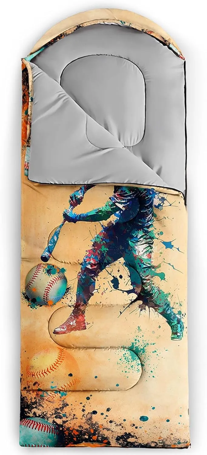Kids Sleeping Bag for Boys Girls,Basketball Print-Lightweight Warm Portable Outdoor Indoor-Waterproof Cold Weather Resistant Sleeping Bag for Camping Hiking