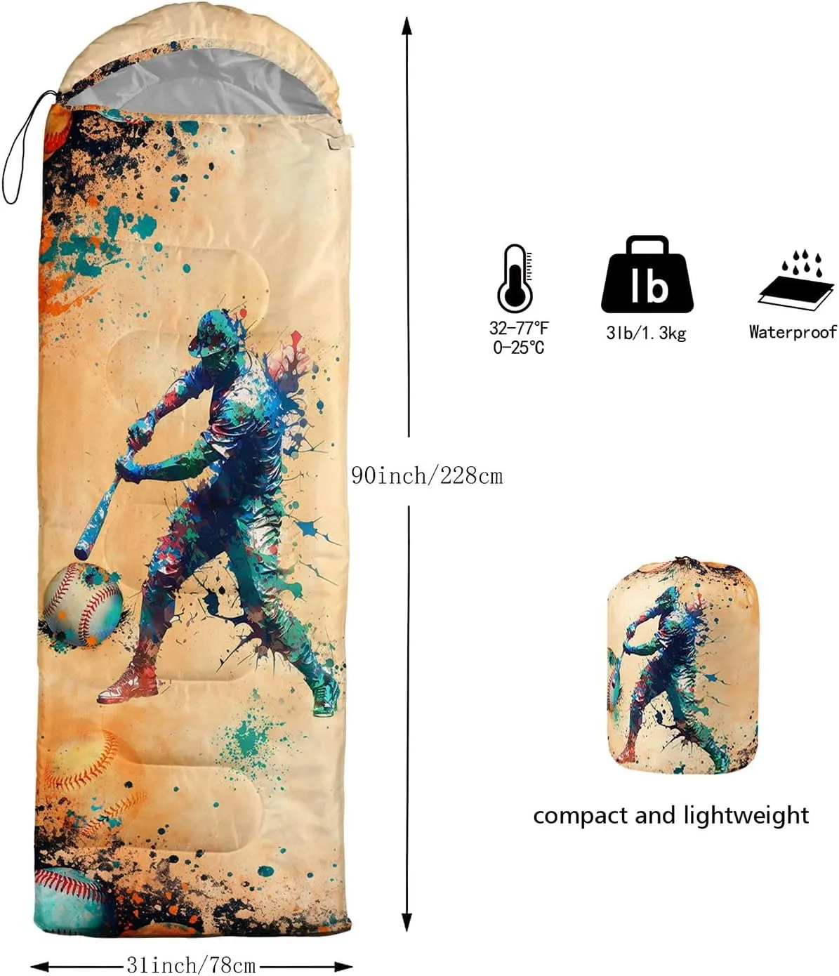 Kids Sleeping Bag for Boys Girls,Basketball Print-Lightweight Warm Portable Outdoor Indoor-Waterproof Cold Weather Resistant Sleeping Bag for Camping Hiking