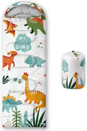 Kids Sleeping Bag for Boys Girls,Cartoon Dinosaur Print-Lightweight Warm Portable Outdoor Indoor-Waterproof Cold Weather Resistant Sleeping Bag for Camping Hiking